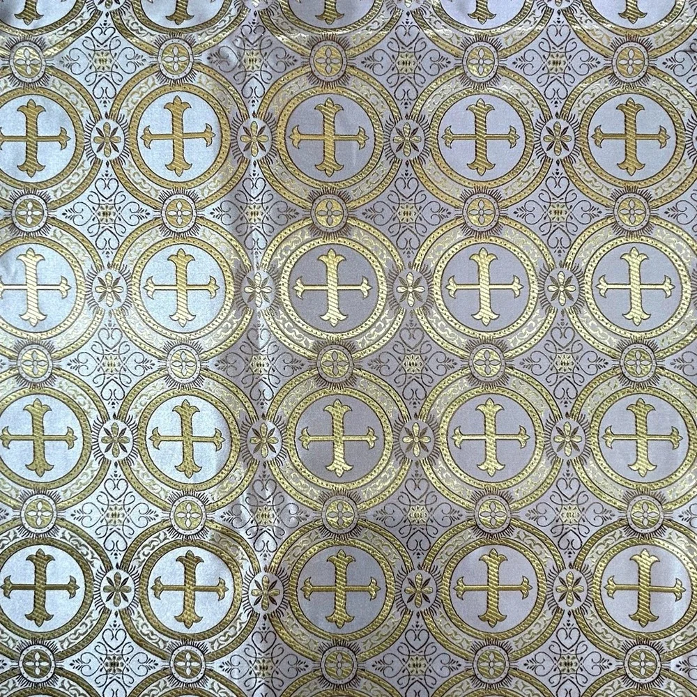 Gold/Silver Church Cross Brocade Fabric Remnant (pre-cut) - 2.5 yds (46